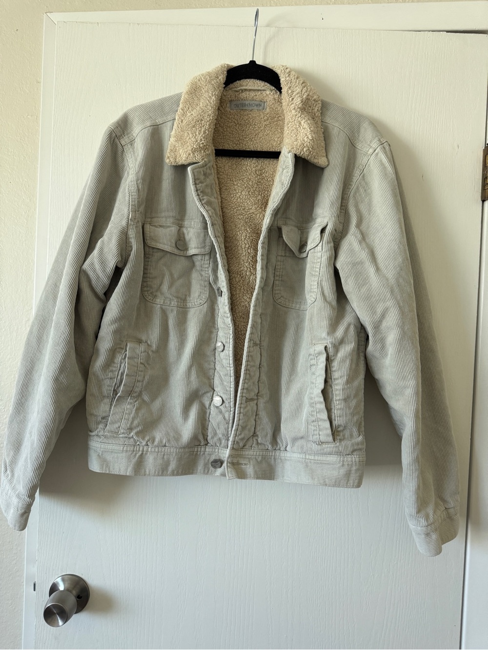 Outerknown Light Beige Corduroy Sherpa-Lined Bomber Jacket